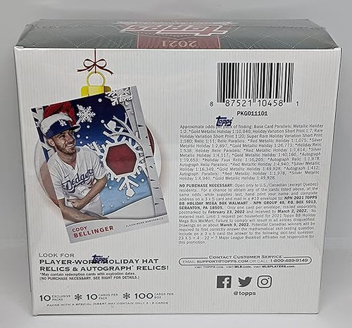 2021 Topps Holiday MLB Baseball Mega Box (100 Cards Total) One Relic or Autograph Per Box