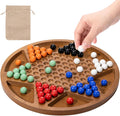 12-Inch Wooden Chinese Checkers Set - Classic Round Design with 60 Acrylic Marbles in 6 Vibrant Colors - Includes 12 Bonus Spare Marbles - Family Strategy Board Game for Kids and Adults