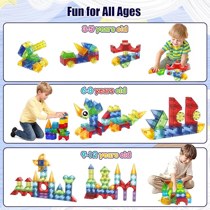 Magnetic Blocks66 Piece Translucent Building Blocks for 3+ Boys Girls Birthday GiftsMulti Shape Magnetic Cubes Preschool Classroom Educational Toys for 3-8 Year Old Kids STEM Activities