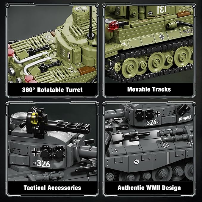 WW2 Army Tank Building Blocks Set 2 Classic Military Tanks Building Set with Rotatable Turret Movable Tracks &amp Tactical Gear Tiger Tank Model &amp Military Vehicles for Collectors and Boys 13