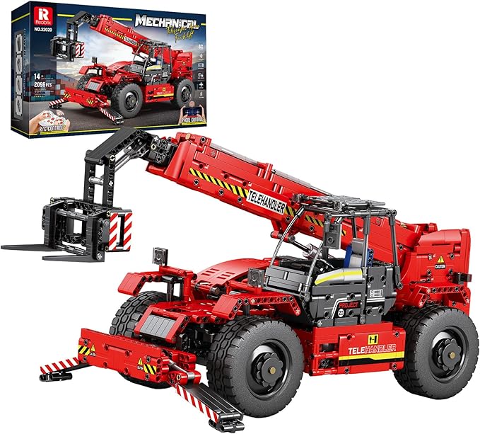 Reobrix Telescopic Arm Forklift Building Blocks Set with Motor RC Crane Mechanical Model Remote Control Tractor Technic Truck Toy for Adults MOC Buildinng Toys Ideas for Boys 14+