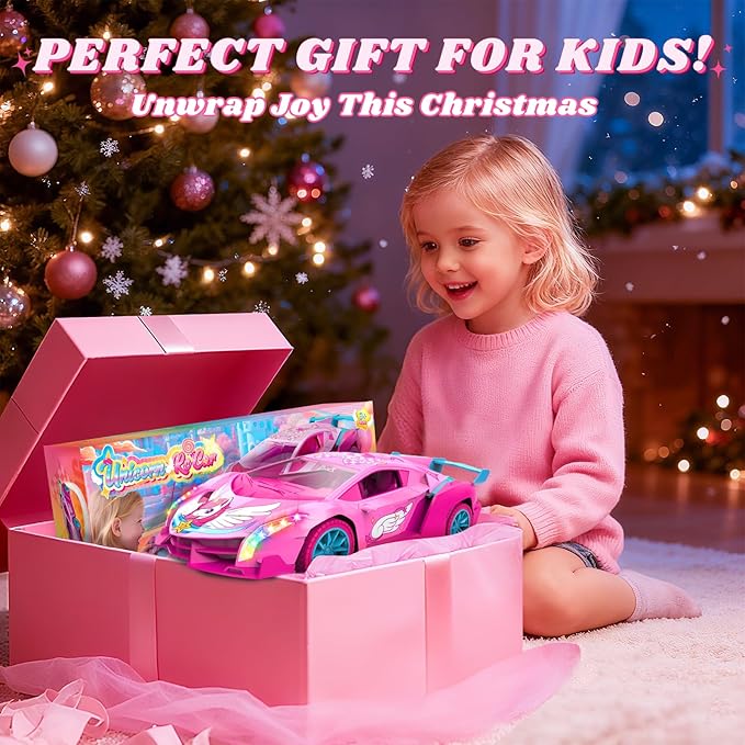 Unicorn RC Car for Girls Rainbow Glow &amp Drift Wing Remote Control Car2.4GHz RC Cars 1:18 ScaleKids Toys Age 3 4 5 6 7 8 9 10 11 12Girls Birthday GiftsValentines Day Gifts for Kids 3-12 Year O