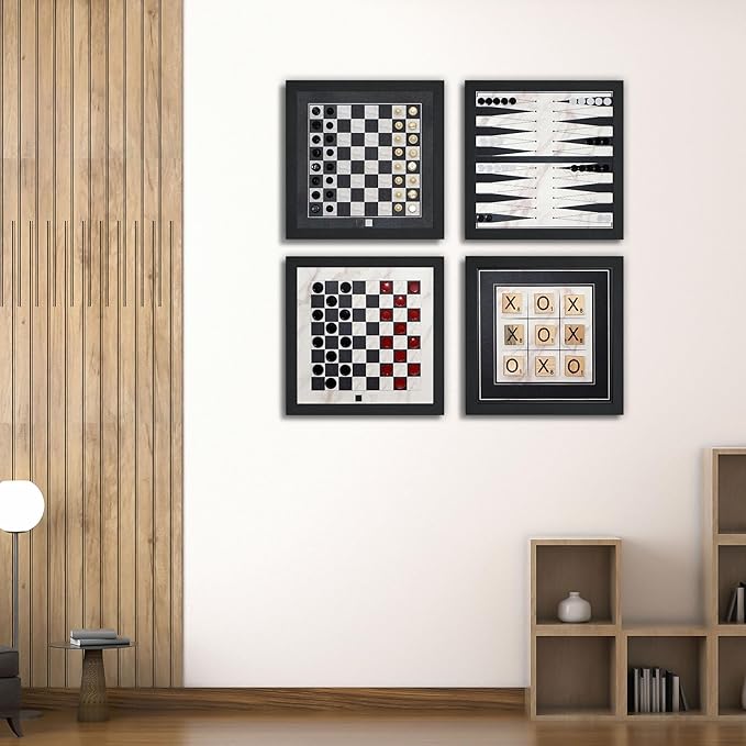 Magnetic Canvas Game Set. Chess/Checkers/Backgammon/TIC TAC Toe. Decrotive Game Sets use an mounting System That Gives Easy Access to Them. (Black and White)