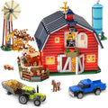 Western Farm Barn House Easter Building Set with Lights Newly Enhanced with Reinforced Structure 1434PCS Red Barn Building Toy with Animals Horse Tractor Windmill for Adults Boys Girls 10+