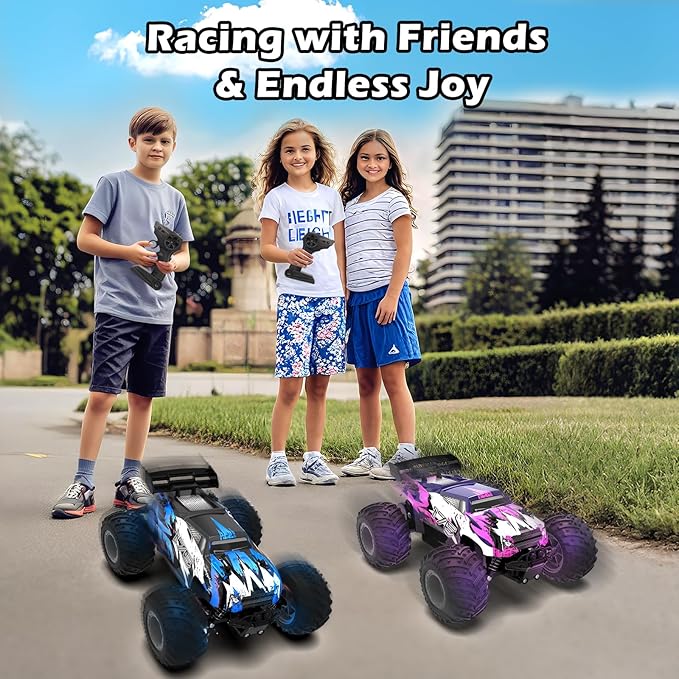 Sjpzwcrl Remote Control Car Toy Truck: - Hand Controlled Monster Truck Toys RC Car Electric Rock Crawler RC with Headlights and Colorful Toy Cars Body Lights for Boy Kids (Purple)