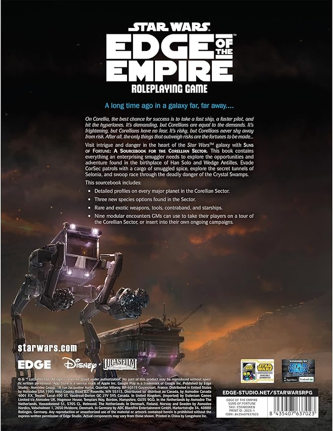 Asmodee Star Wars: Edge of The Empire Roleplaying Game Suns of Fortune SOURCEBOOK - New Species Weapons Vehicles &amp Encounters RPG for Kids &amp Adults Ages 14+ 3-5 Players