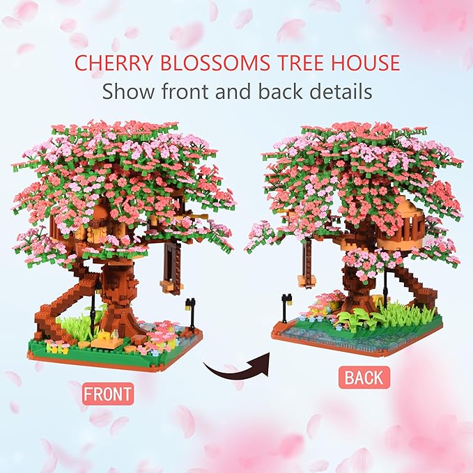 Cherry Blossom Tree Building Block Set Gift for Adults Cherry Bonsia Treehouse Micro Building Blocks Japanese Sakura Flowers House 2138PCS