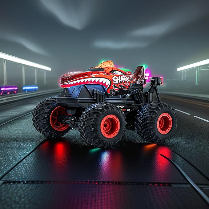 Gohero Remote Control Monster Truck Toys 1:20 Scale RC Shark Monster Trucks with Light &amp Music 2.4Ghz Remote Control Car Boys 4-7 &amp 8-12 Remote Control Truck with 360° Spin Walk Upright &am