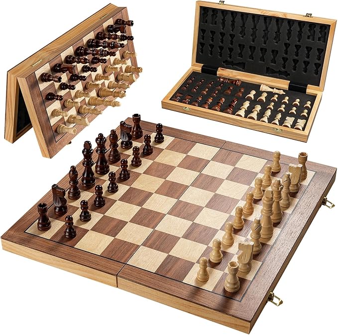 17 Inch Large Chess Set for Adults &amp Kids Foldable Wooden Chess Board for Kids Portable Magnetic Chessboard Game for Adults