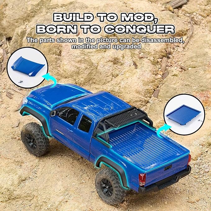 FMS FCX24 TOYOTA TACOMA 1/24 RC Crawler 4x4 RC Truck Crawler Official Licensed Scale RC Rock Crawler with 2-Speed Transmission High Torque Motor All-Metal Bearings RTR RC Car for Adults (RED)