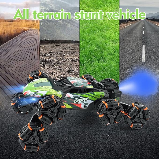 8 Wheels Remote Control Car - Birthday Gifts for 6 7 8 9 10 11 12 Years Old Boys Gesture Sensing RC Stunt Car with Lights &amp Spray &amp 360 Degree Flips 2.4Ghz Climbing Toys for Kids Age 6-12