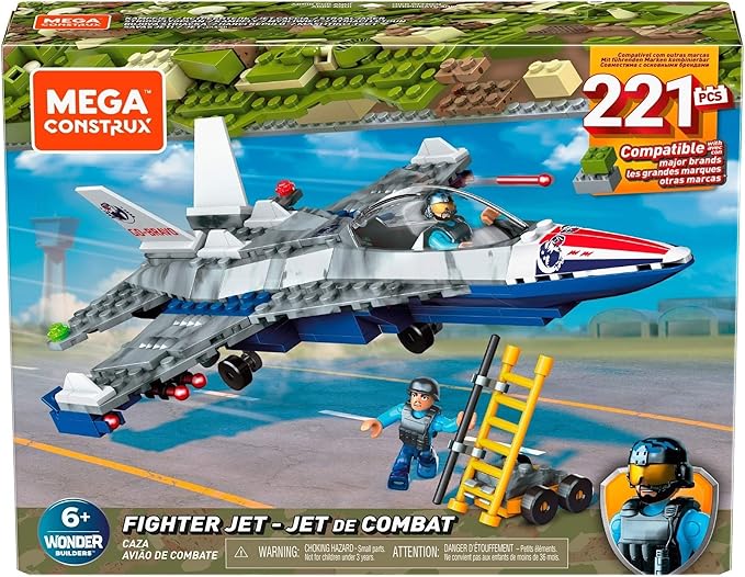 Mega Construx Fighter Jet Construction Set with character figures Building Toys for Kids (223 Pieces)