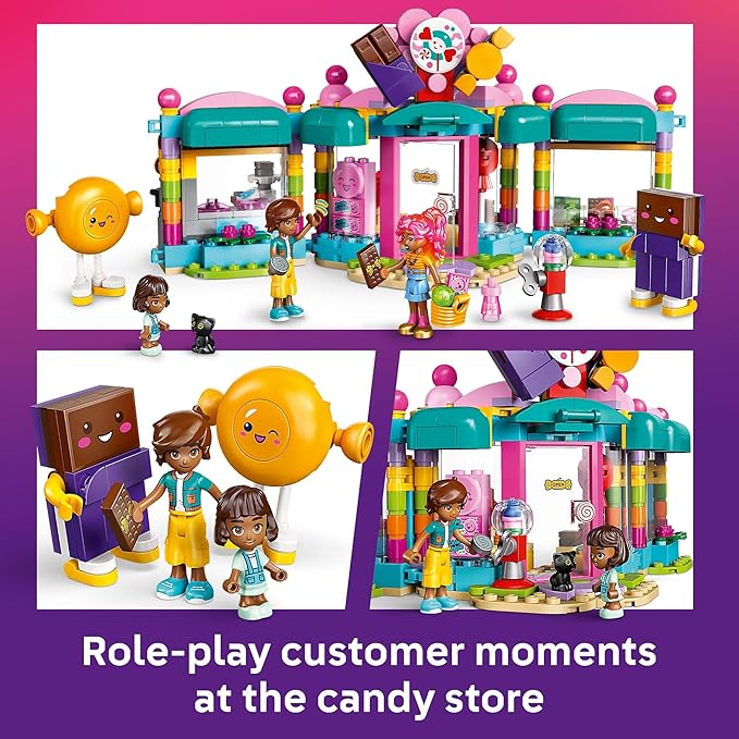 LEGO Friends Heartlake City Candy Store Building Toy - Pretend Playset for Kids Girls &amp Boys Ages 6+ - Gift for Birthdays - W/ 2 Minidolls a Micro-Doll and a Cat Figure - 42649