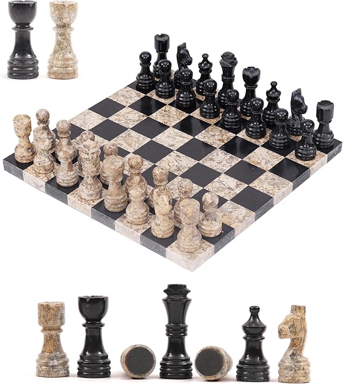 Marble Chess Set 12 Black &amp Coral with 32 Chess Pieces &amp 2 Extra Queens Board Games for Adults Luxury Chess Board &amp Valentines Day Gift for him
