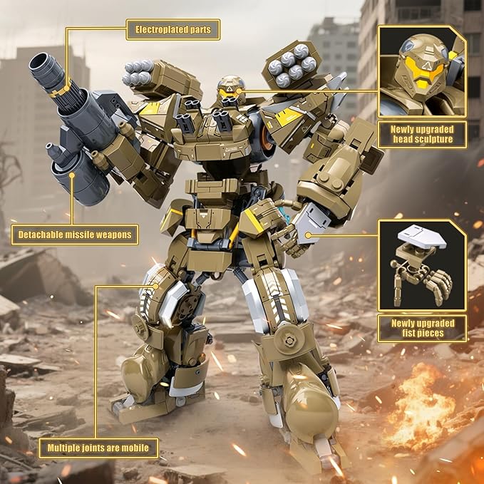 HIGH GODO Artillery Mech Robot Transforming Building Blocks Set for AdultsCity Warrior Justice Hero Soldier Mech Model Building Kit Cool Creative Robots Toys Gift for Teens 581 Pieces