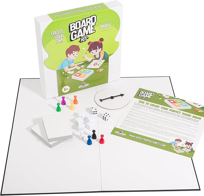 Create Your Own Board Game Set – DIY Kit with Blank Game Board Game Pieces Blank Cards Dice Spinner – Build Your Own Game Kit