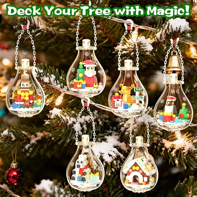 2025 Light-Up Christmas Ornament Building Kit — 647 PCS Holiday Building Blocks Set for Kids and Adults Featuring Gingerbread House Santa Reindeer Polar Bear Nutcracker Soldier &amp Penguin