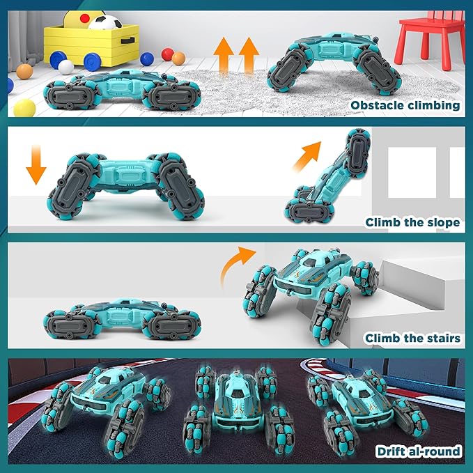 8 Wheel RC Stunt Car with Gesture Control Spray &amp LED Lights Double-Sided Off-Road Vehicle for Boys &amp Girls Ages 6-14 Ideal Christmas &amp Birthday Gift