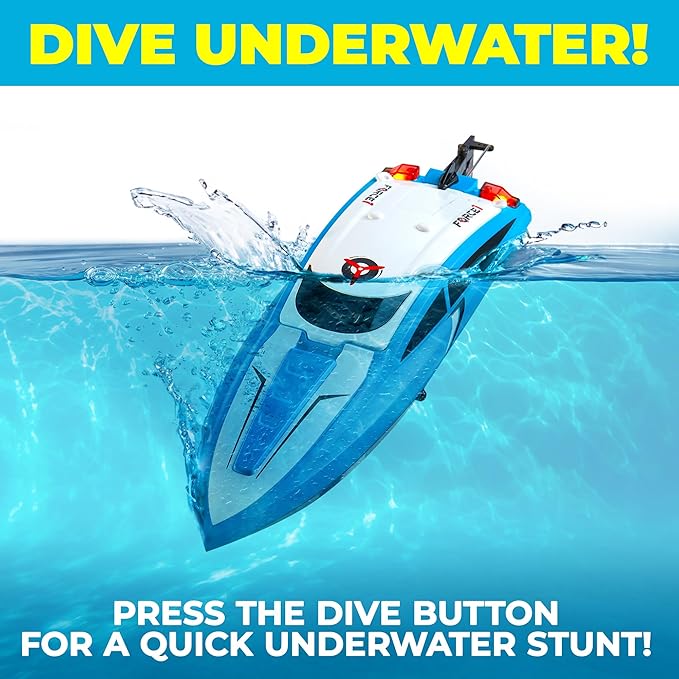 Force1 Velocity Blue Fast RC Boat- Remote Control Boats for Adults and Kids Underwater Speed Racing Mini RC Boats for Pools and Lakes 2.4GHZ Transmitter 2 Rechargeable Batteries Low Battery Alert