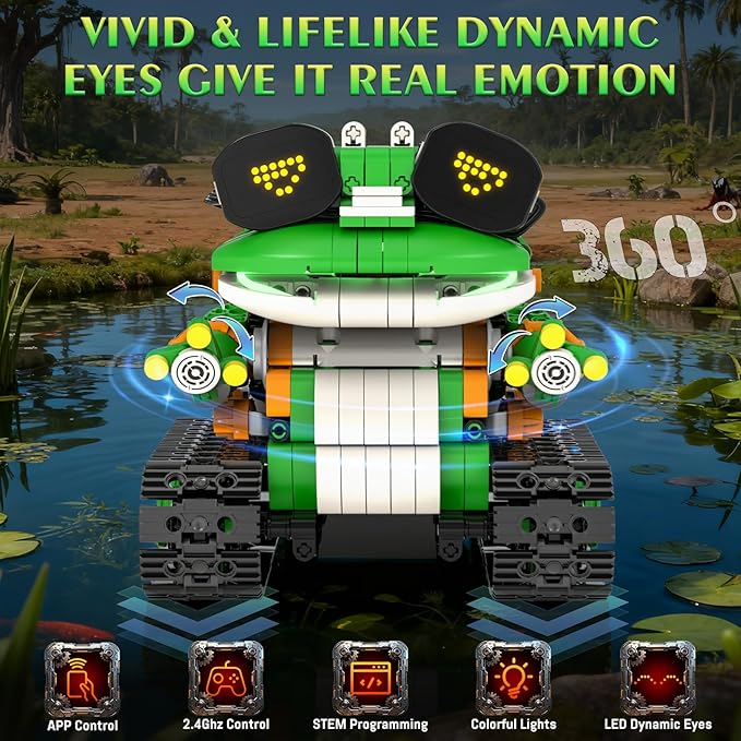 STEM Robot Building Kits for Kids 6-14 5in1 Remote &amp APP Controlled STEM Tractor/Frog/Robot Building Toys 732 Pcs Educational Building Block Sets for Kids Erector Sets Gifts for Boys Girls