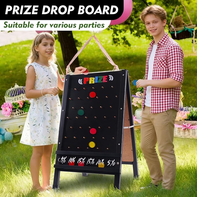 15.7x27.5in Foldable Prize Drop Game Board Double-Sided Coin Drop Game with Chalkboard Sign Includes 10 Coin Drop Discs Perfect for Store Events Parties Carnivals and Trade Shows