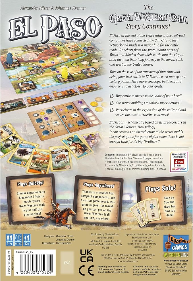 Great Western Trail El Paso Board Game - Fast-Paced Cattle Trade Strategy Game Compact Travel-Friendly for Kids &amp Adults Ages 12+ 1-4 Players 60-90 Min Playtime Made by Lookout Games