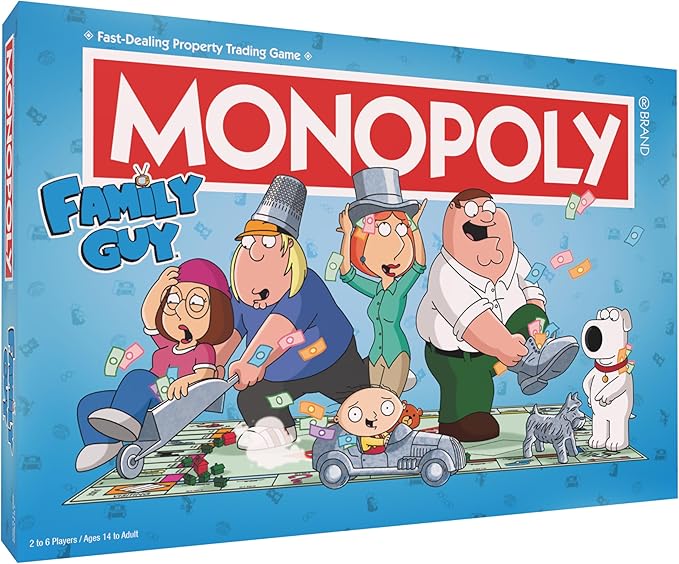 Monopoly: Family Guy Board Game Featuring Banana Brian Giant Chicken Rupert and More Buy Sell Trade Quahog’s Locations from McBurgertown to Wild West Ranch Officially Licensed Family Guy Game
