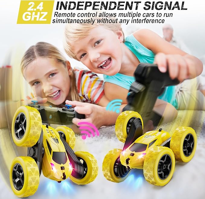 Remote Control CarRC Car Toys for 6-12 Year Old Boys Off Road RC Stunt Car 4WD 360° Rotating Remote Control Car for Kids Boys Girls Gifts for Birthday Christmas Yellow