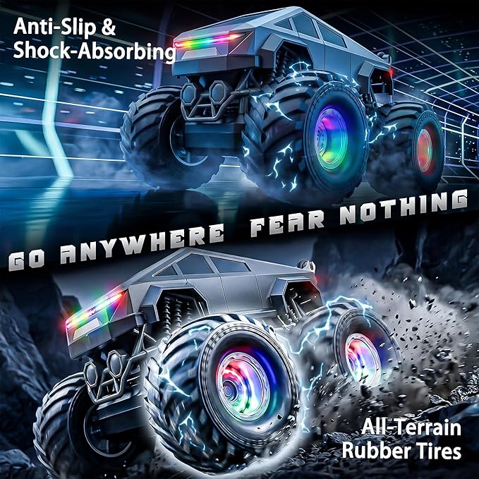 BEZGAR Cyber Truck Toy - 2.4GHz 1:20 4WD Remote Control Car for Boys 8-12 with Colorful Lights 360° Rotation - RC Car Toy for Boys Girls Age 6 7 8 9 10 Years Old Birthday Gifts(Gray)