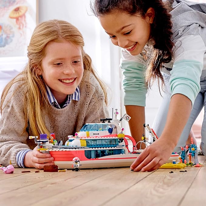 LEGO Friends Rescue Mission Boat 41381 Toy Boat Building Kit with Mini Dolls and Toy Sea Creatures Rescue Playset Includes Narwhal Figure Treasure Box and More for Creative Play (908 Pieces)