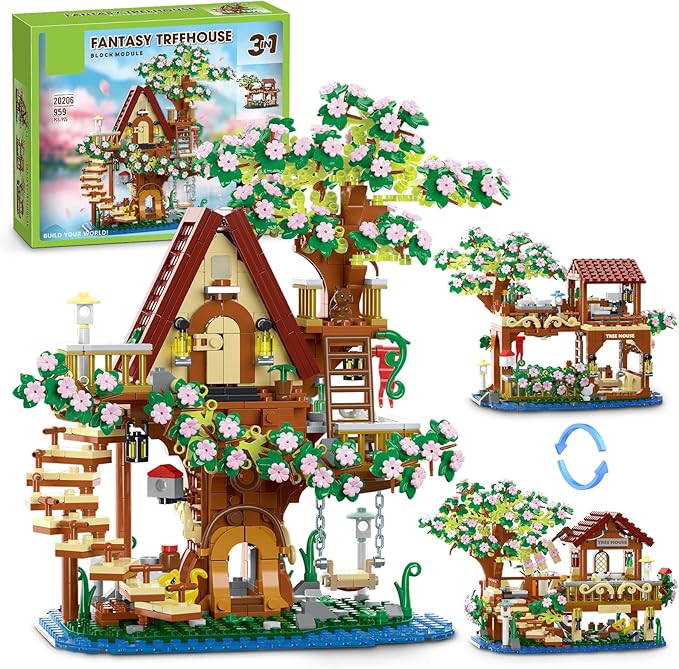 3 in 1 Cherry Blossom Treehouse Building Set Ideas Flower Tree House Set for Adults Collectible Creative Sakura Garden Toys Gifts for Teens 14+ (995 PCS)
