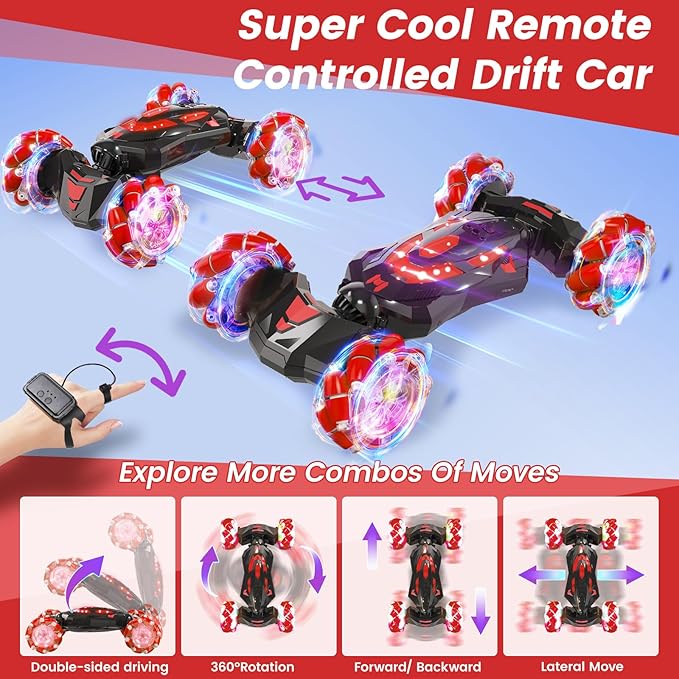Gesture Sensing RC Stunt CarRemote Control Car Toys for Ages 8-12Drift Cars with Lights Music4WD 360° Spins All Terrains Kids Toys RC Cars 4-7 Best Birthday Gift for Kids