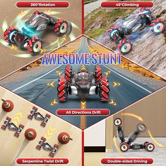 Gesture Sensing RC Stunt Car Toys for 6-12 Boys Girls Birthday Gifts for Kids 2.4Ghz 4WD Hand Controlled RC Car with Light &amp Music &amp Spray Double-Sided 360° Rotating