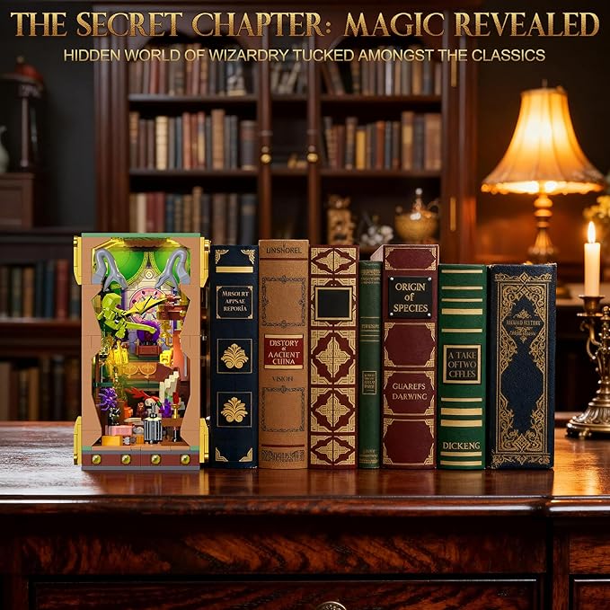 OKKIDY Magic Potion Book Nook Building Set with Light DIY Booknook Building Block kit for Home Decor Bookshelf 1033 PCS Miniature Bookend House Building Brick Toy Gift for Adult Kids Boy Girl Age 8+