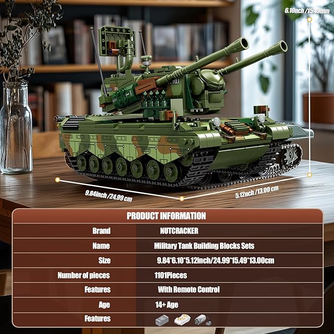 NUTCRACKER Military Tank Building Blocks Set - WW2 Army Tank Building Toy Collectible Home Display Model Christmas Birthday Gifts for Adults ((No Battery Included)