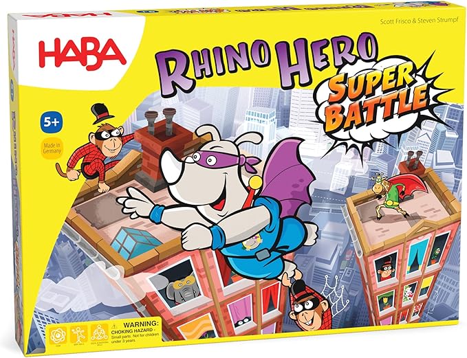 HABA Rhino Hero Super Battle - Exciting 3D Stacking Board Game for Kids &amp Adults Fun Family Games Stacking Card Games for Kids Made in Germany