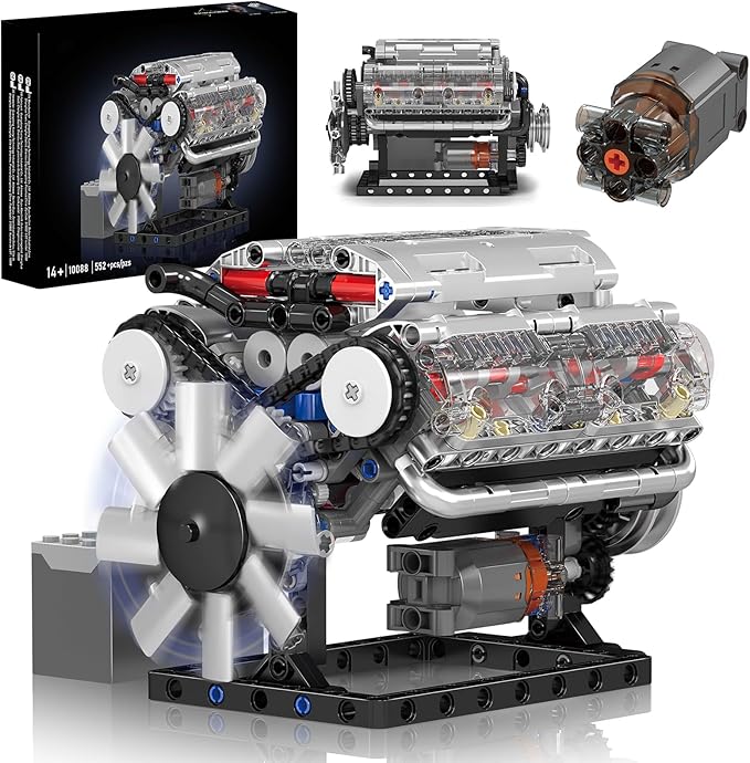Mini V8 Engine Model Sets - 535 PCS DIY Building Toys Car Motor Kits That Runs - Gift Idea for Adults Boys Girls for Mechanic Engineering Construction