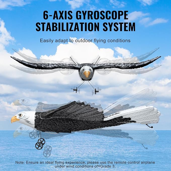 VEVOR RC Plane 2.4GHZ 2 Channel RC Airplane with 6-Axis Gyro Stabilizer&amp2 Batteries Ready to Fly Eagle Aircraft Plane Toy RC Glider for Adults Beginners Kids Birthday/Xmas Gift