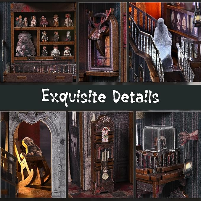 Book Nook Kit DIY Miniature Dollhouse Library Booknook Kit Bookend Bookshelf with LED Light for Adults Teens (Haunting Relics)