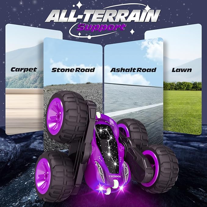Tecnock Remote Control Car for Kids 2.4GHz RC Cars with USB-C Easy Charging 4WD Double Sided 360° Rotates and Flips RC Stunt Car Toys Gift for Boys and Girls Ages 6-8 8-12