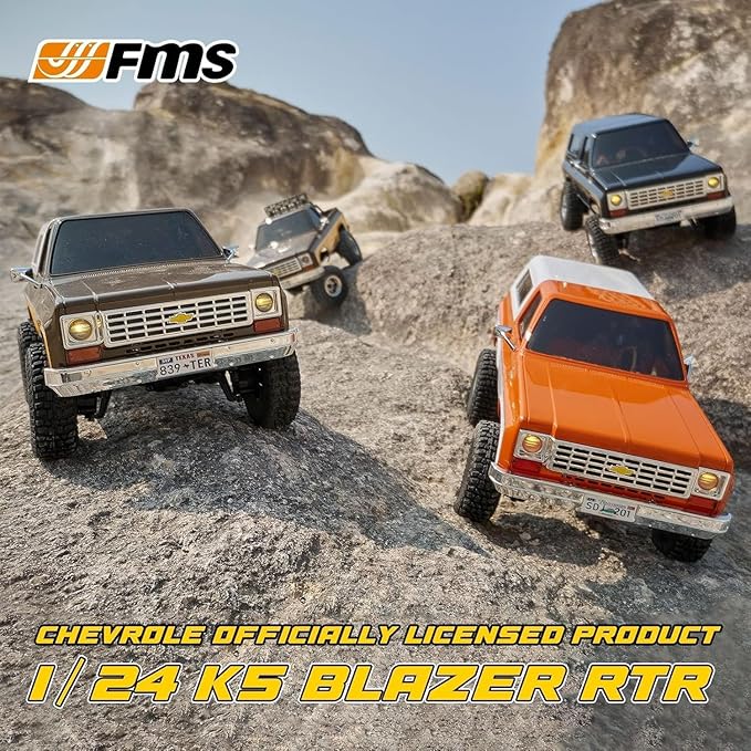 EAZYRC X FMS 1/24 Chevy K5 Blazer 1976s RC Truck RTR Orange with Lisense RC Crawler 4WD 5Km+ 2-Speed Transmission RC Car Off-Road VehiclePlay as Soon as You get it（Orange）