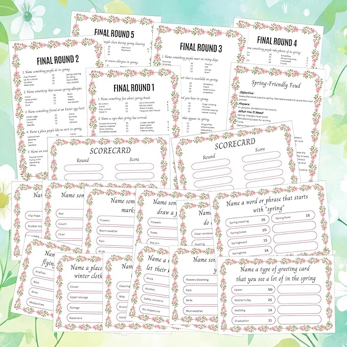 Spring Friendly Feud Game with 2 Answer Buzzers Floral Feud Cards for Family Game Night Fun Trivia Quiz for Party Office Class Groups Team Building