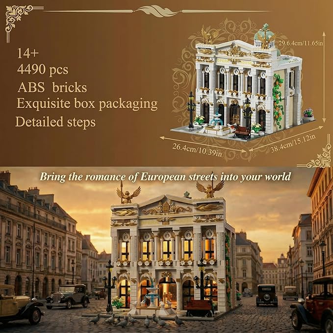 Paris Opera House Modular Building Sets for Adults European Theater Architecture with Light Kit &amp 8 Figures Collectible Club Building with Guitar for Music Lovers Gifts (4490 PCS)