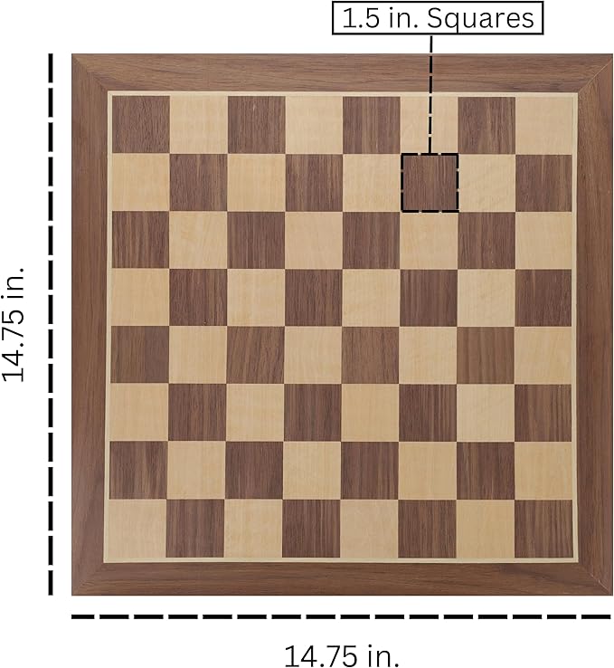 WE Games Classic Walnut Wooden Chess Board Only 14.75 inches Large Chess Board for Adults Wood Veneer Chessboard 1.5 inch Squares