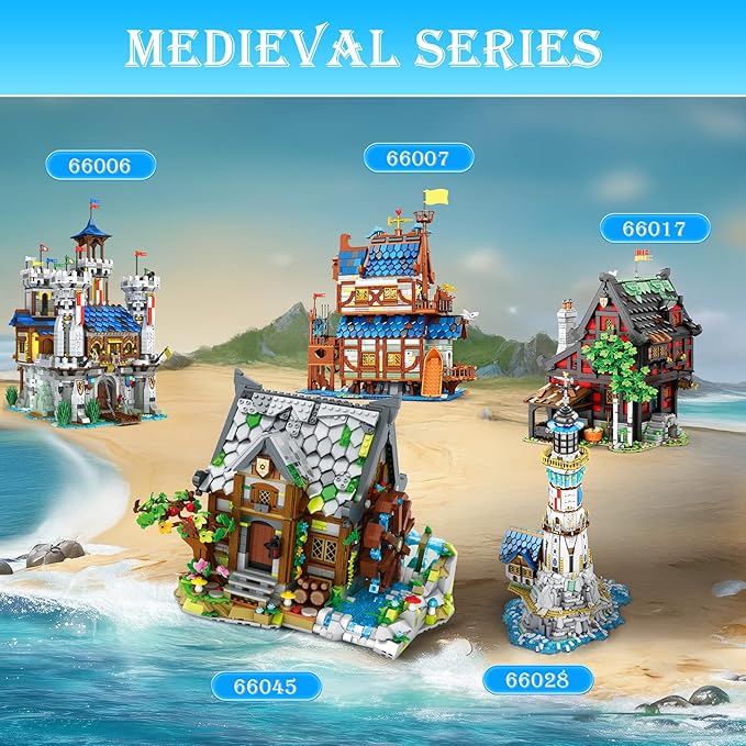 Reobrix Medieval Building Set for Adults– Watermill Cabin1873 PCS Medieval House with Rotating Water Wheel Architecture Collectible Building Bricks Kit for Adults and Medieval Village Fans