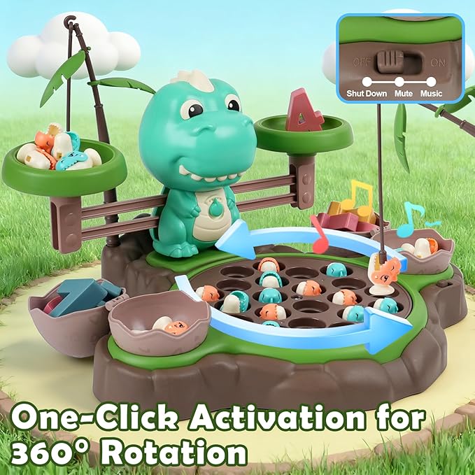 Magnetic Dinosaur Fishing Game for Kids Best Birthday Gift for 3-5 5-7 Year Old Boys &amp Girls 2-in-1 360° Rotation Fishing Toy with Balance Scale &amp Counting Player Board Game for Toddlers