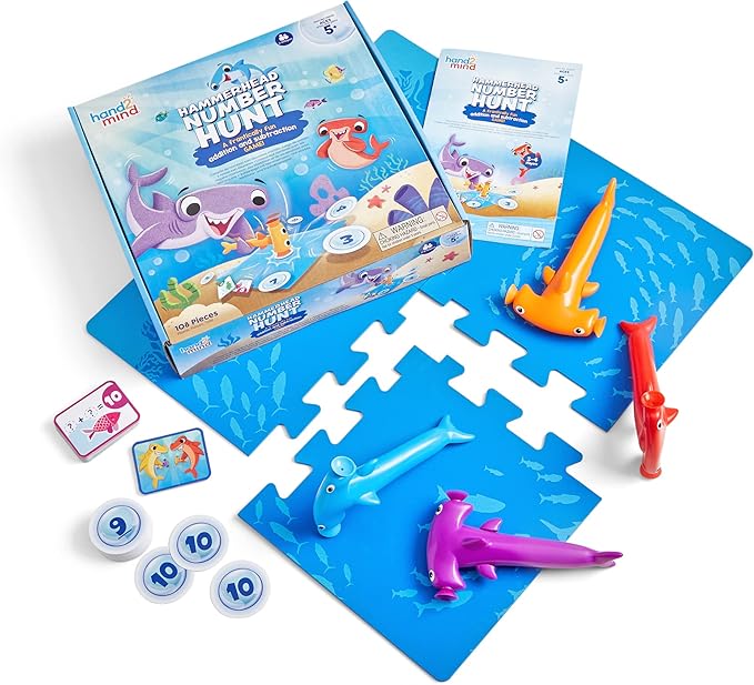 hand2mind Hammerhead Number Hunt! Math Game Addition and Subtraction Games Educational Board Games Fun Games for Family Game Night Kindergarten Learning Games for Kids Ages 5-7 Kids Learning Toys