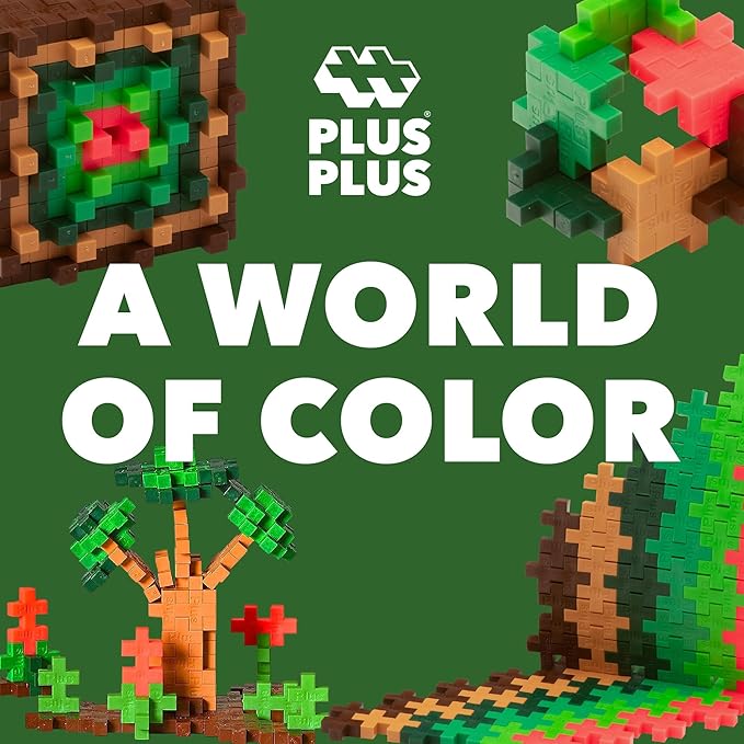 PLUS PLUS 240 Piece Interlocking Building Blocks for Kids Open Ended Connecting Toys STEM Bin Mini Manipulatives - Jungle Mix Play Tube &amp Baseplate