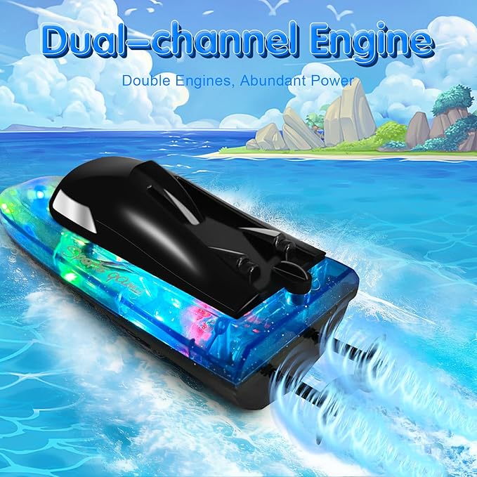 RC Boat with 1800mAh Battery Transparent Remote Control Boat with 10 LED Lights Auto Reverse 2.4 GHz Double Waterproof Racing Speedboat Toy for Kids and Adults Gift for Boys Girls for Lake &amp Po