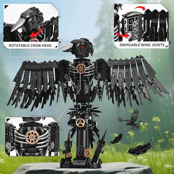 Mechanical Crow Building Sets Sky Animals Bird Building Block Collection Toy Home Office Decor Crow Bird Model Kit for Adults (1018PCS)